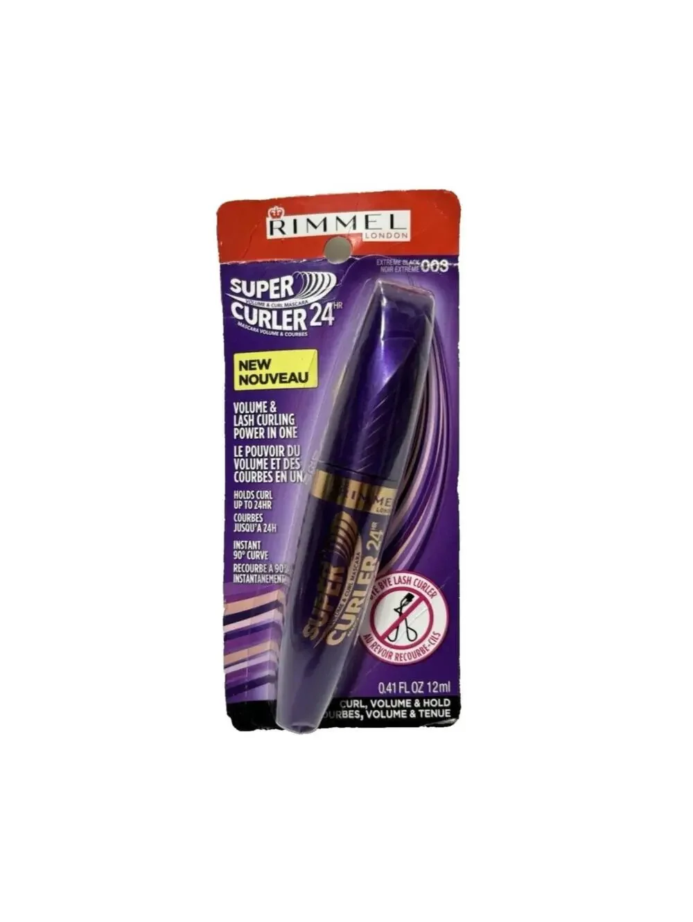 Rimmel London Super Curler Mascara 009 Extreme Black Volume & Curling Wand, NEW